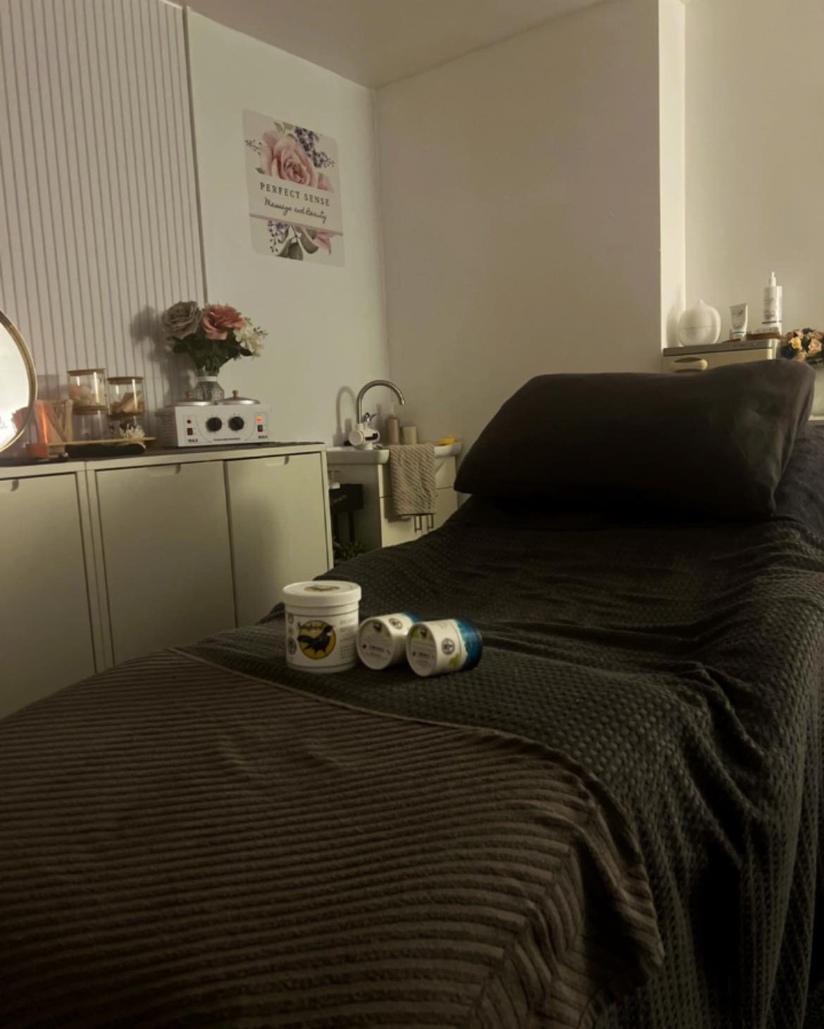 The treatment bed made up in low light